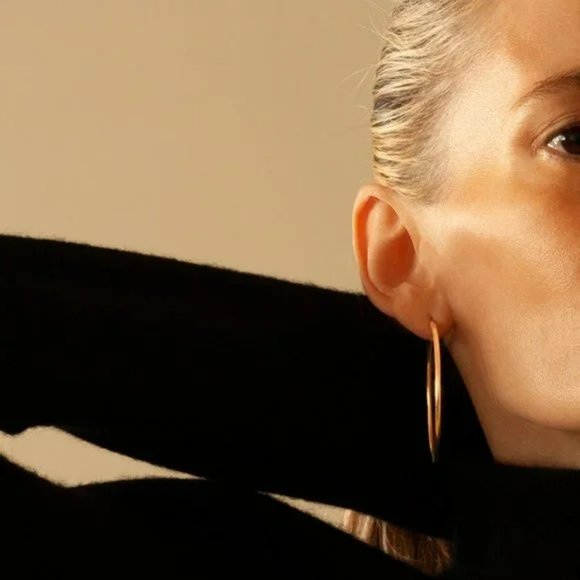 Large 50 mm Gold Hoop Earrings Real 10K Yellow Gold Hoops NEW! Stamped 10K - Picture 3 of 4